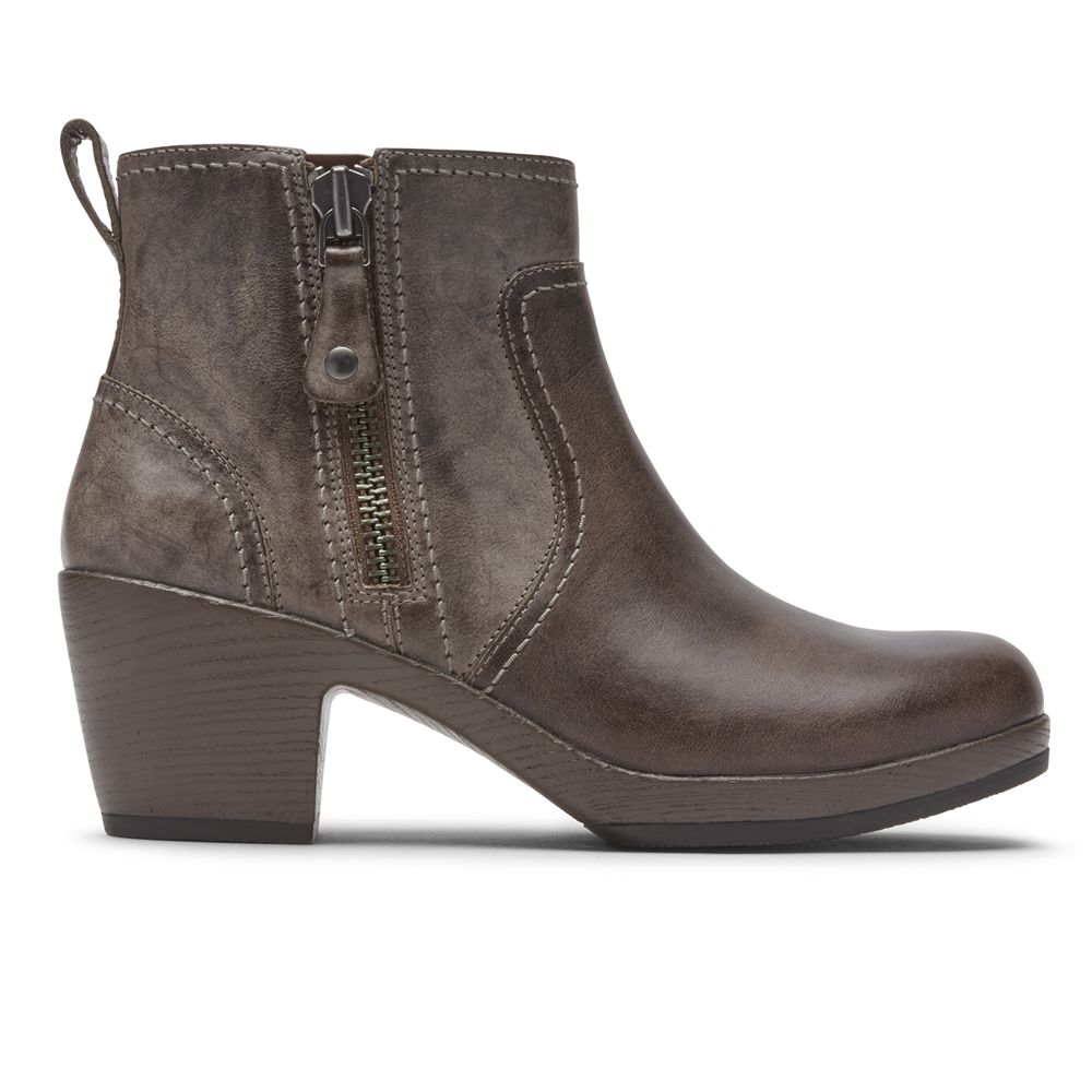 Rockport Cobb Hill Presley Zipper - Womens Ankle Boots - Chocolate - NZ (IGF-569304)